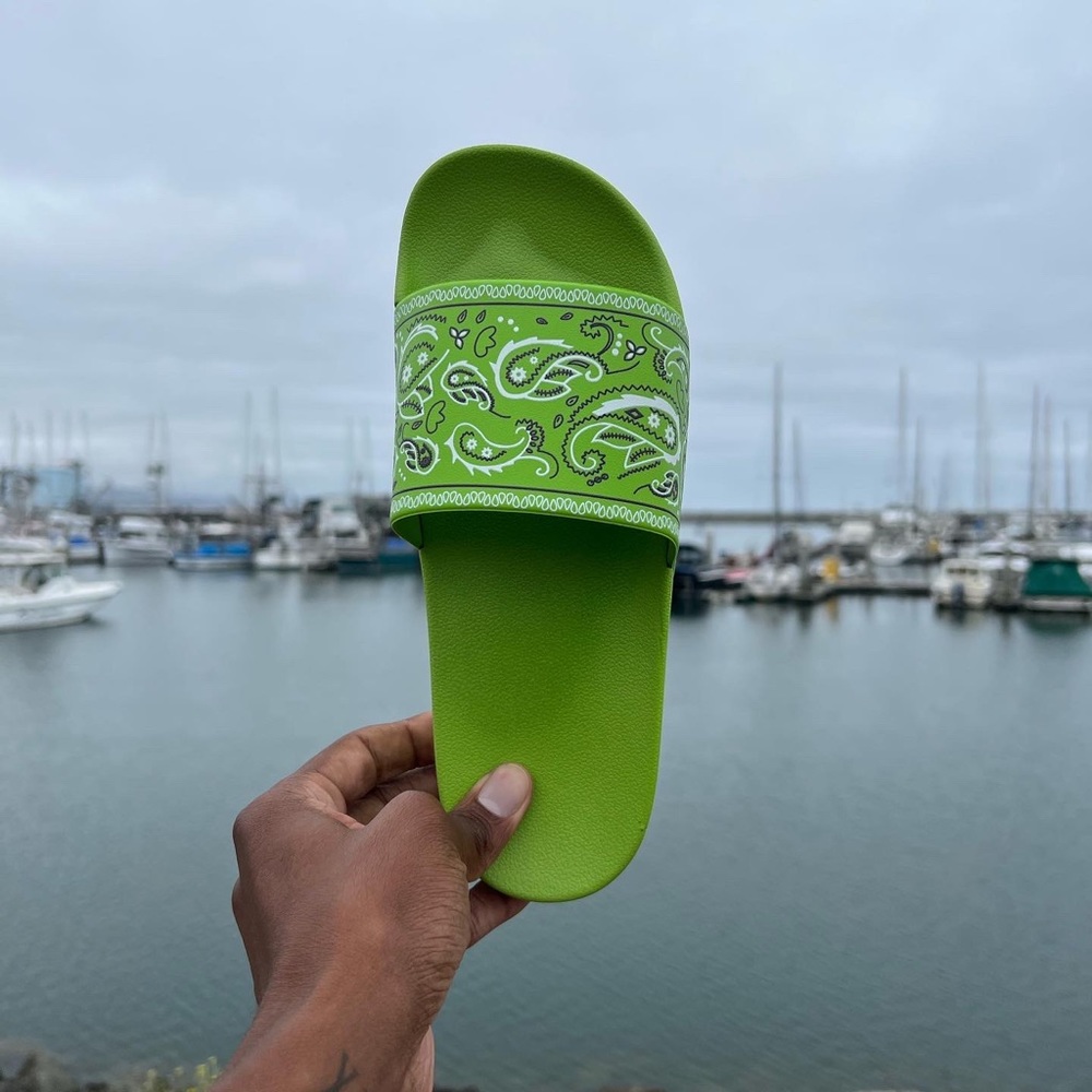 Green Bandana Paisley Slides